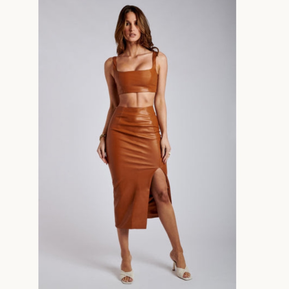 Meshki Faux Leather Crop Top and Midi skirt Matching Set - NWT